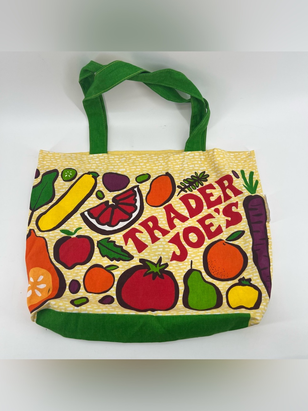 Trader Joe’s Multi Color Fruit & Veggie canvas tote Bag reusable grocery